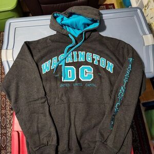 DC One Hoodie Unisex Large Blue Gray Washington DC Designed In USA Drawstring